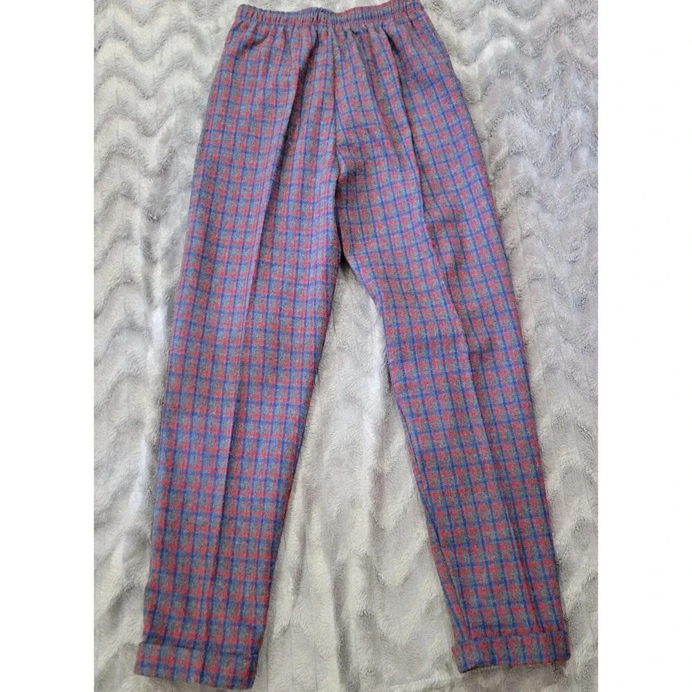 Pinwheels Vintage Womens Size 7/8 Gray Red Blue Plaid Wool Tri Blend Pants USA
